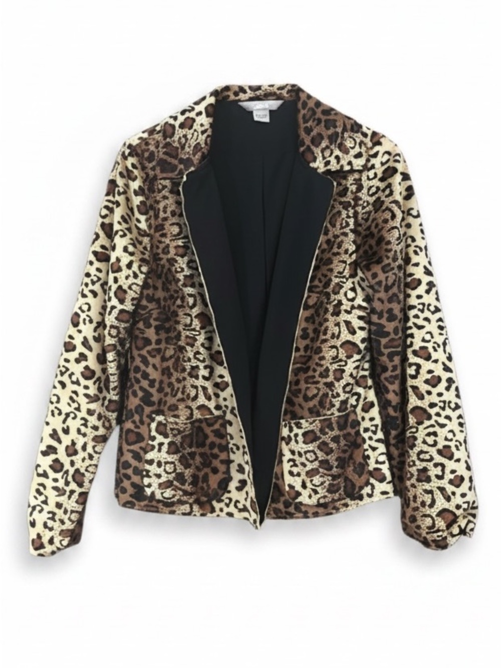 TanJay Leopard Print Open Front Ruched Sleeve Lightweight Jacket Size 12